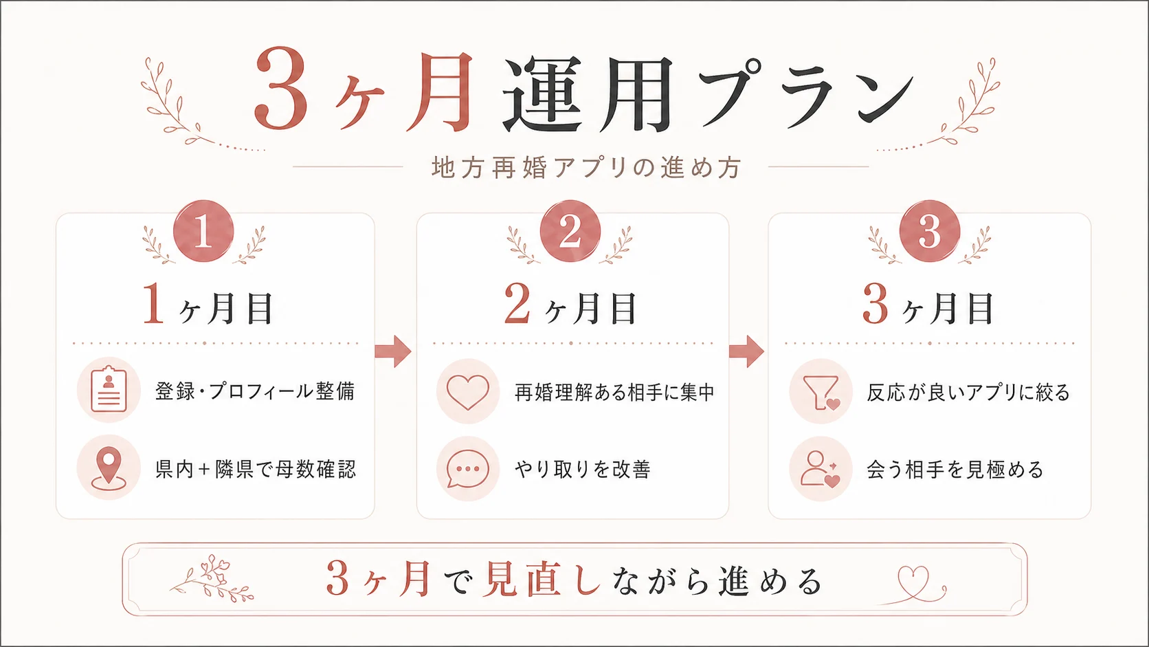 地方再婚アプリを3ヶ月で見直しながら進める運用プラン